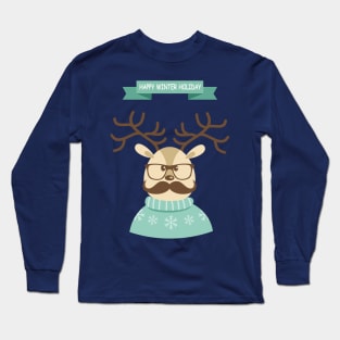 Happy Winter Holiday Deer Long Sleeve T-Shirt